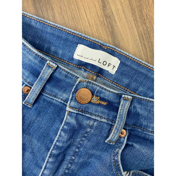 Women Loft Curvy High Waist Flare Cropped denim blue jeans, 26/2 - Picture 4 of 5